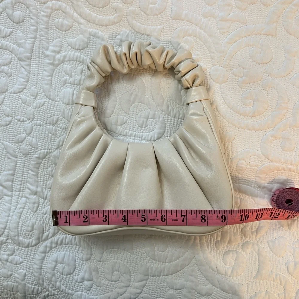 JW PEI Gabbi Ruched Small Hobo Vegan Faux Leather Wrist Handbag Ivory Neutral